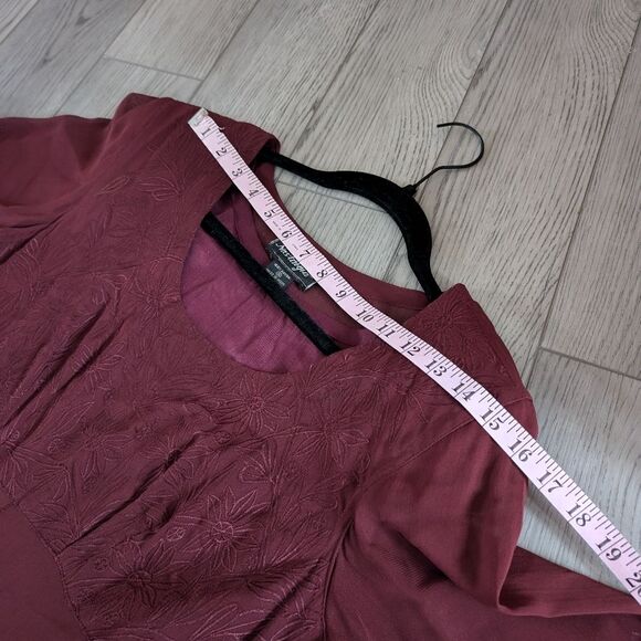 Nostalgia Burgundy Crimson Sheer Sleeve Empire Waist 90s Dress Size Small - Picture 6 of 9